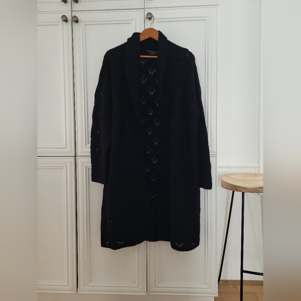 SARAH SPENCER OpenCrochet Knit Black Cardigan Sweater size large